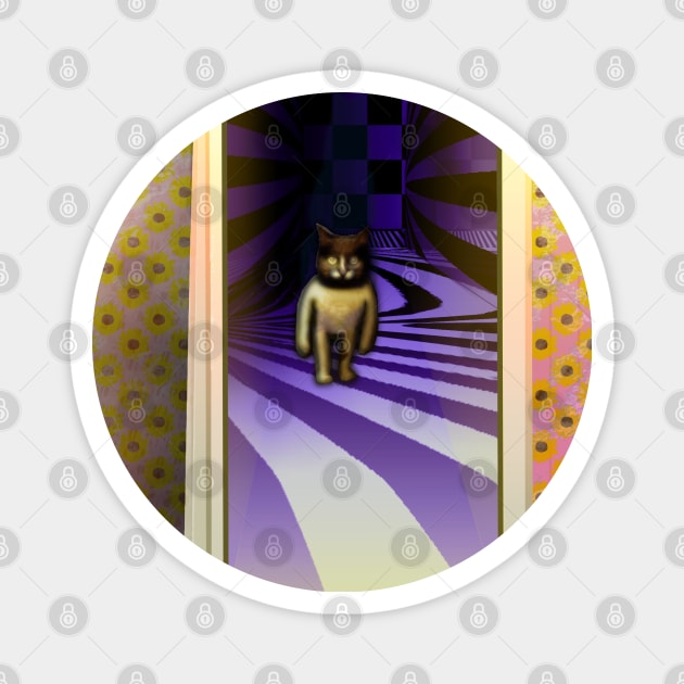 Cat Behind The Door - Psychedelic Surrealism Magnet by mareescatharsis
